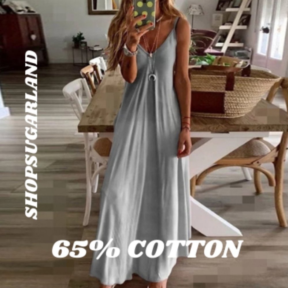 V-Neck Beach Maxi Cover Up Sun Grey Two Tone - Picture 2 of 4